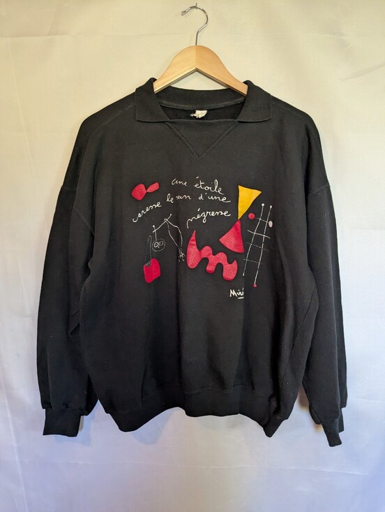Vintage Tops - Vintage 90s Joan Miro Artist Abstract Art Graphic Collared Sweatshirt Black L XL